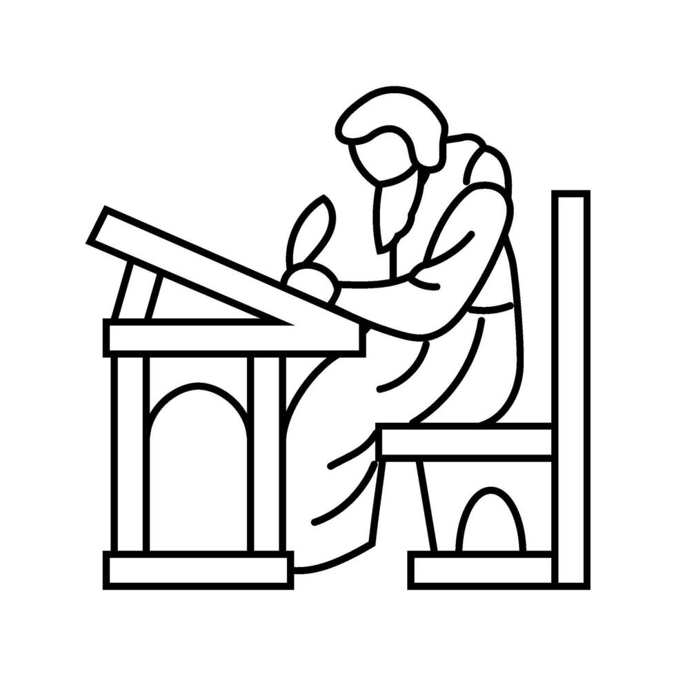 monk scribe byzantine line icon illustration vector