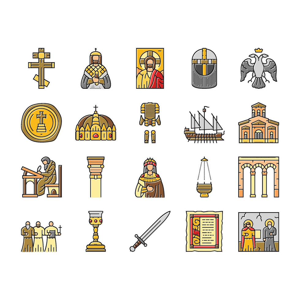 byzantium empire justinian icons set vector