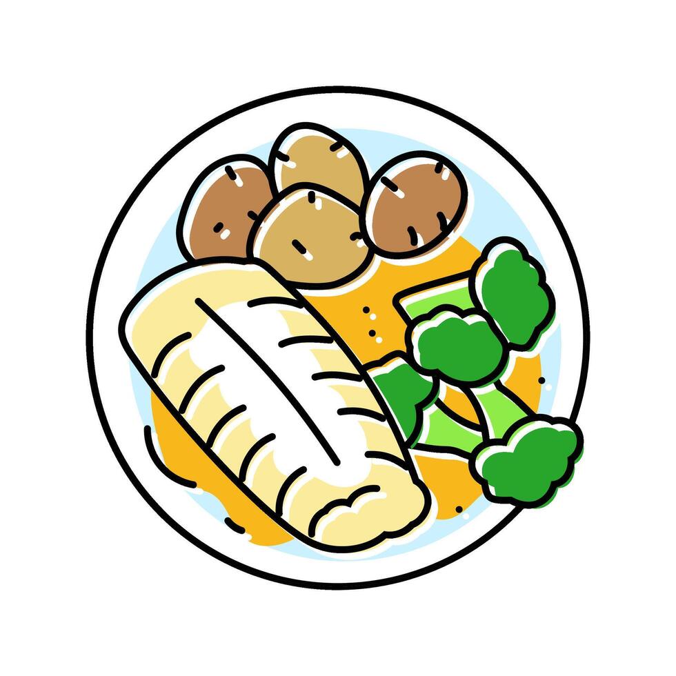 poached fish color icon illustration vector