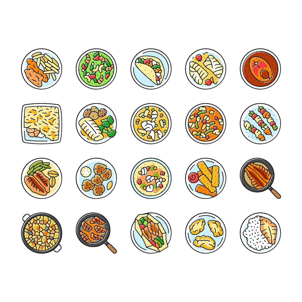 fish dishes icons set vector