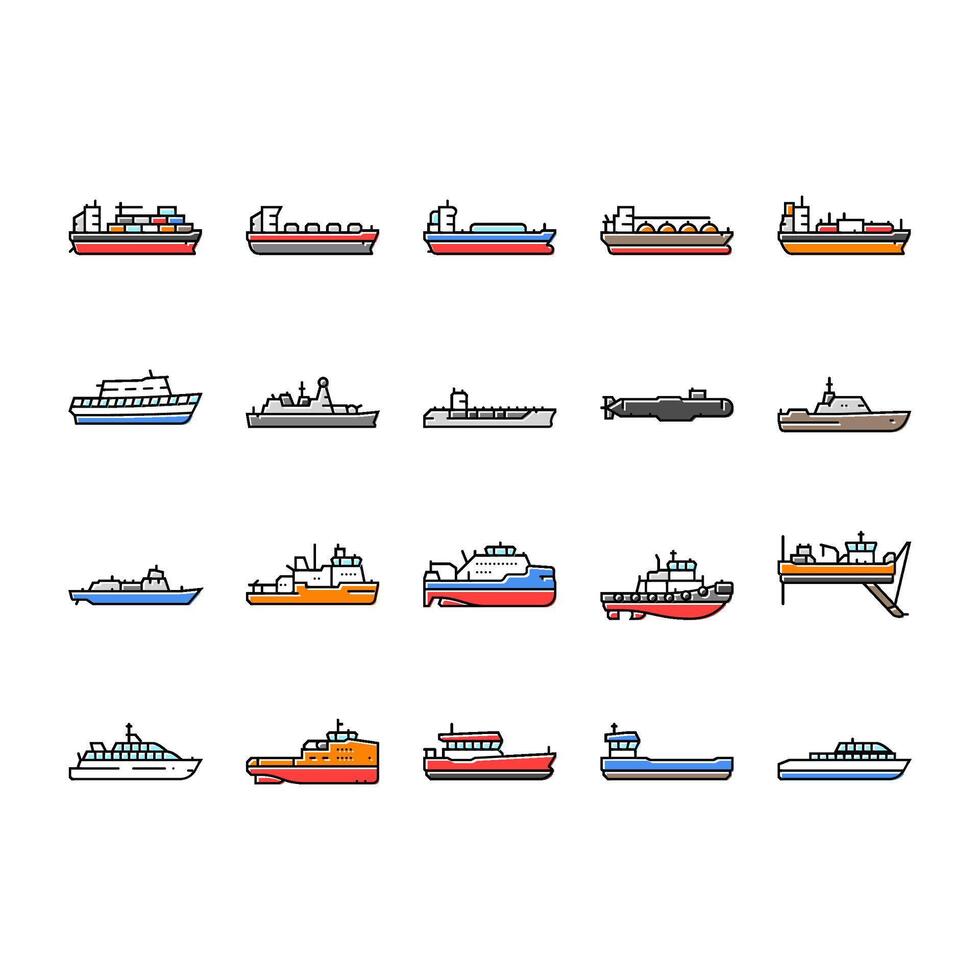 ship cargo maritime navigation icons set vector