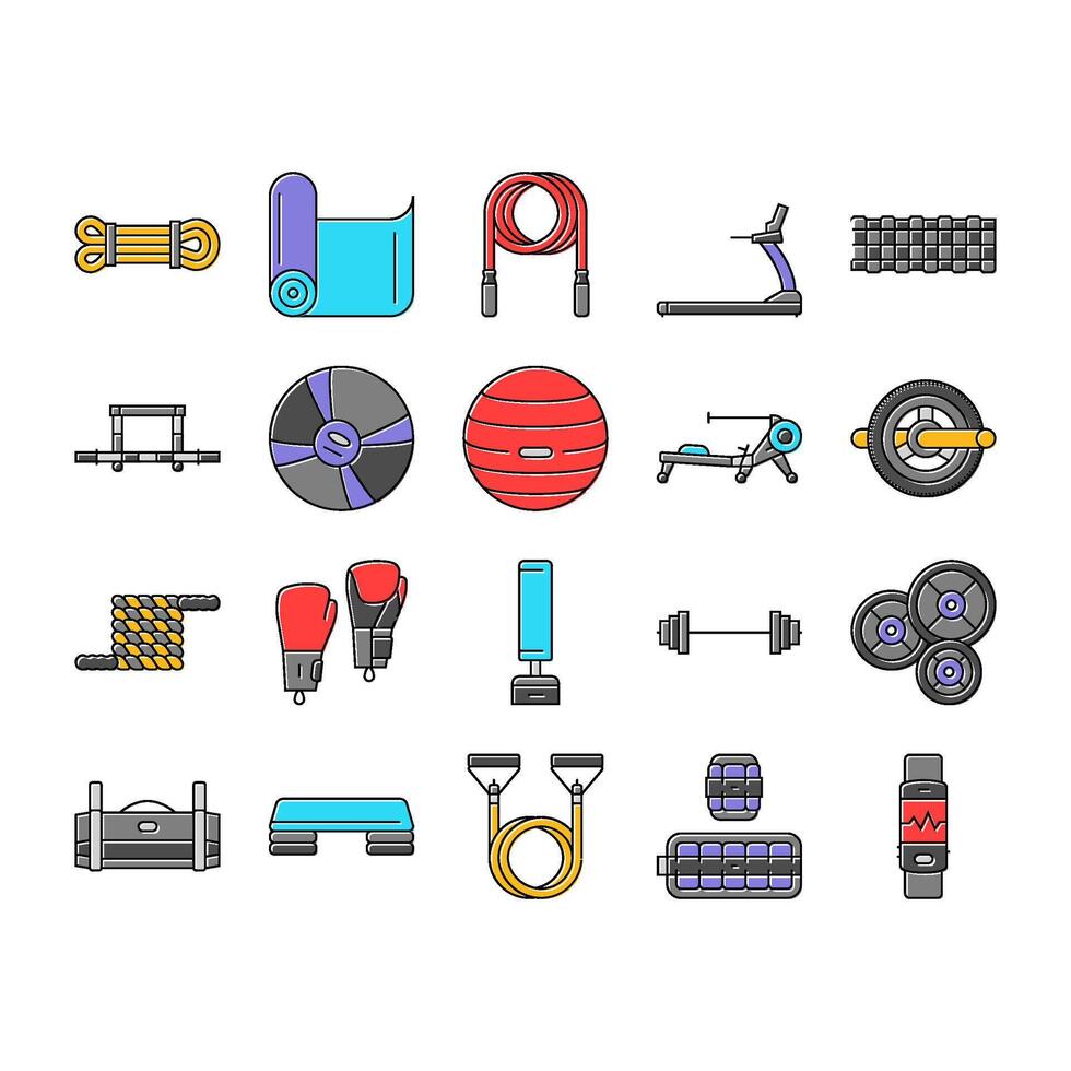 fitness tool dumbbell kettlebell icons set vector