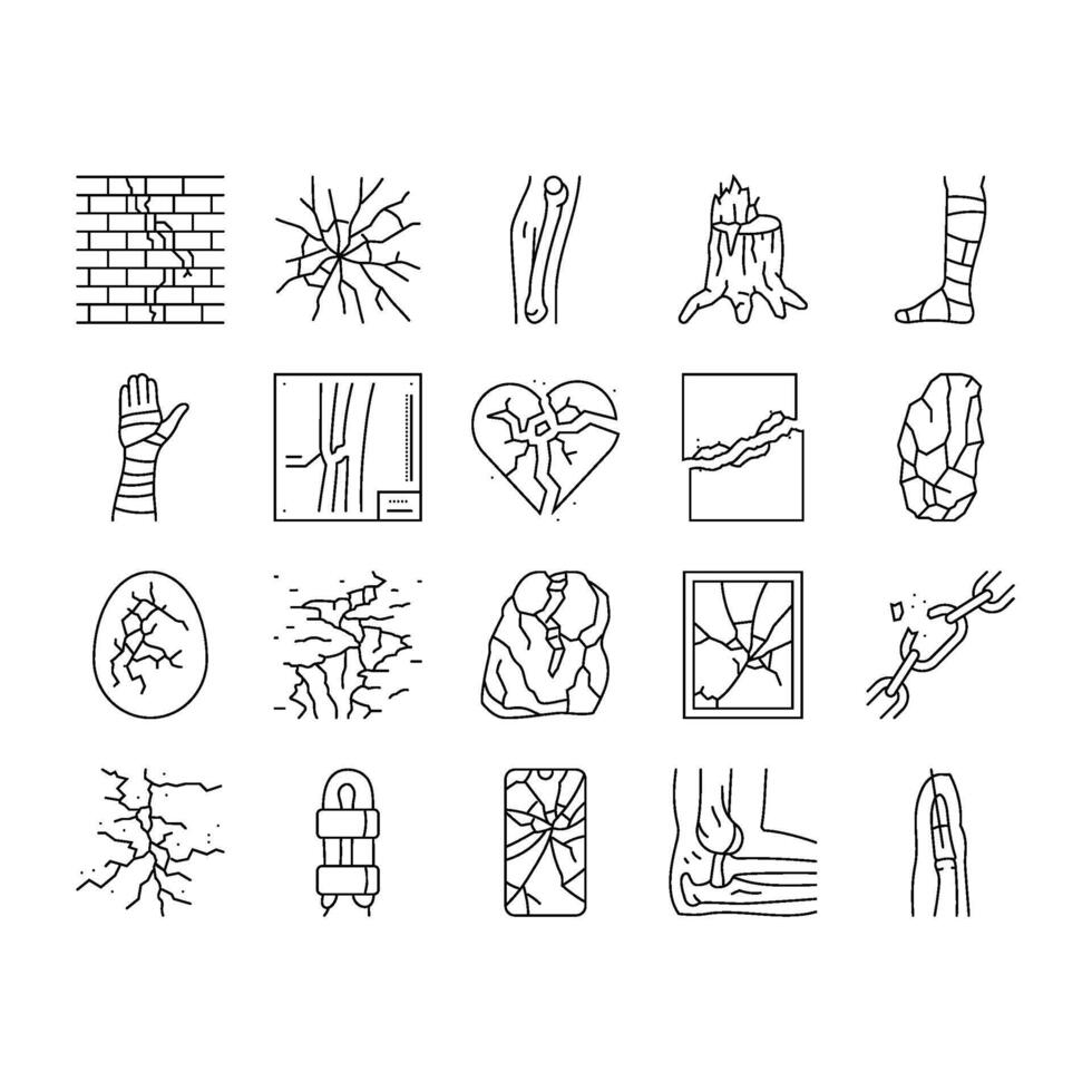 fracture bone break injury icons set vector