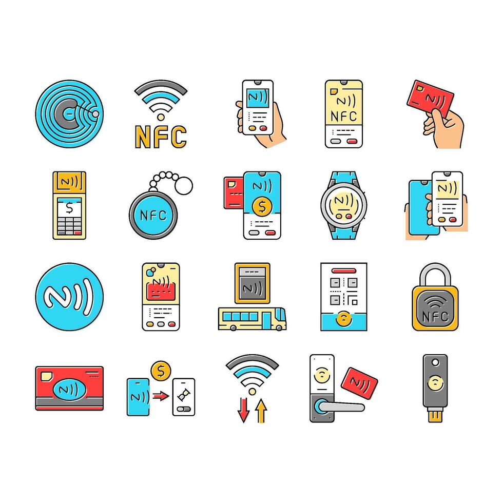 nfc technology contactless icons set vector