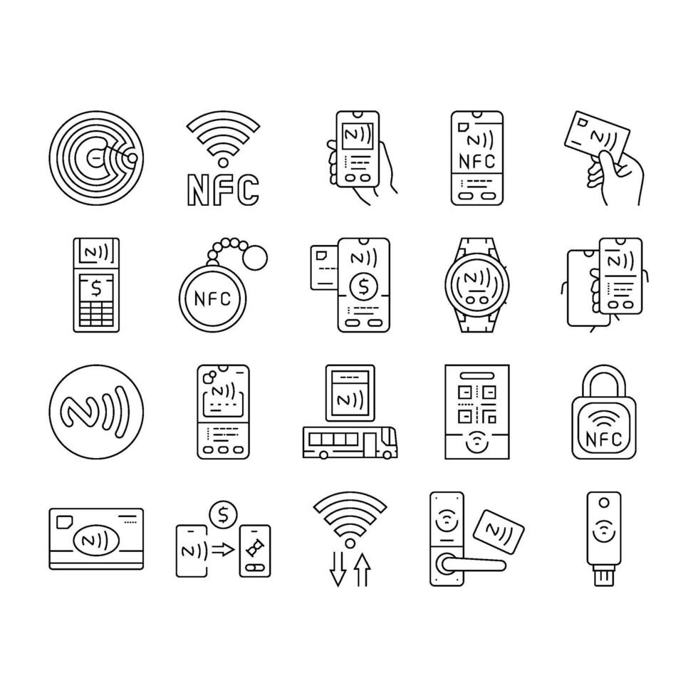 nfc technology contactless icons set vector
