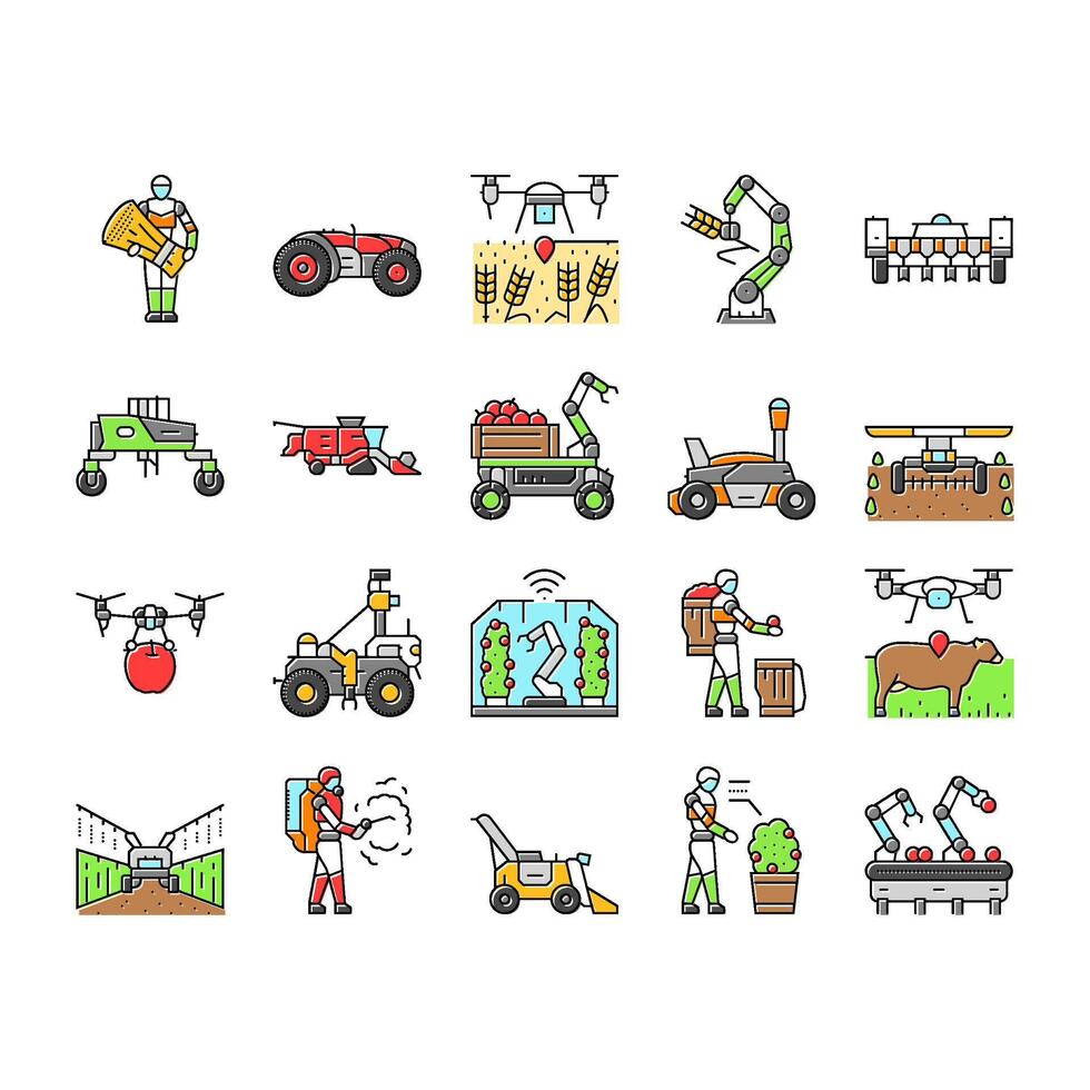 robot harvests automation icons set vector