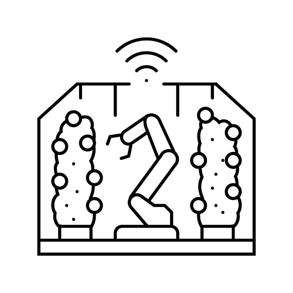 automated greenhouse robot harvests line icon illustration vector