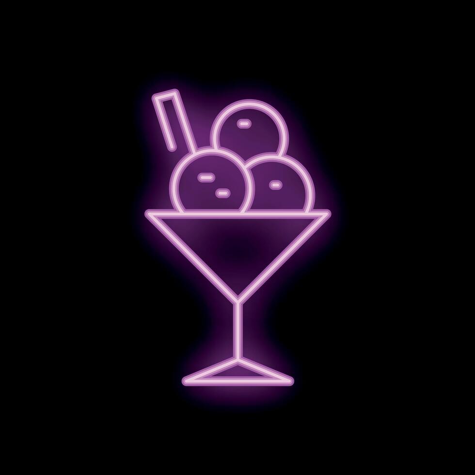 Neon sign showing ice cream balls in glass with straw being served vector