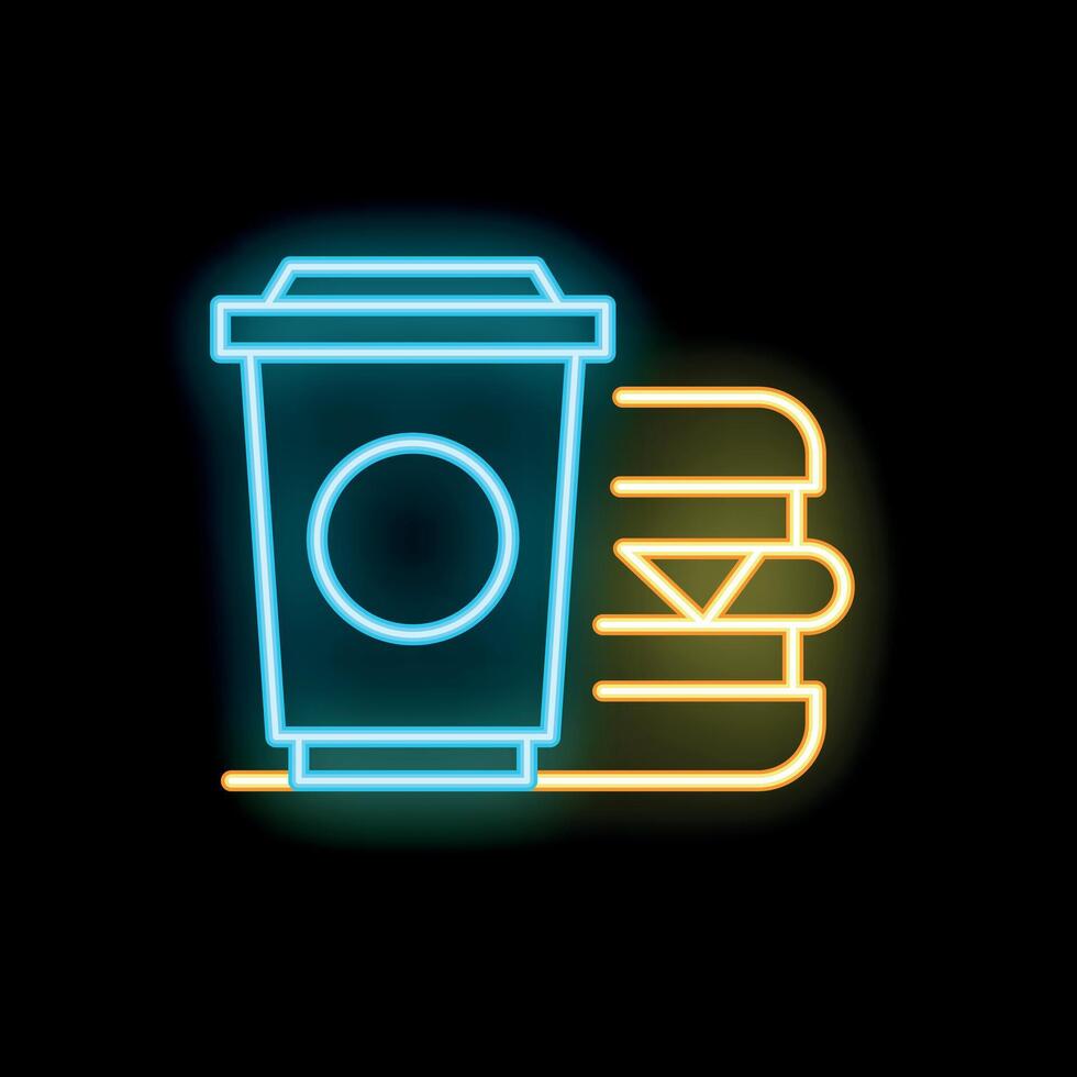 Neon sign showing a coffee and a sandwich for a quick lunch break vector