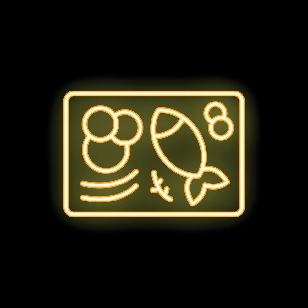 Yellow neon light icon of a lunchbox with a healthy meal vector