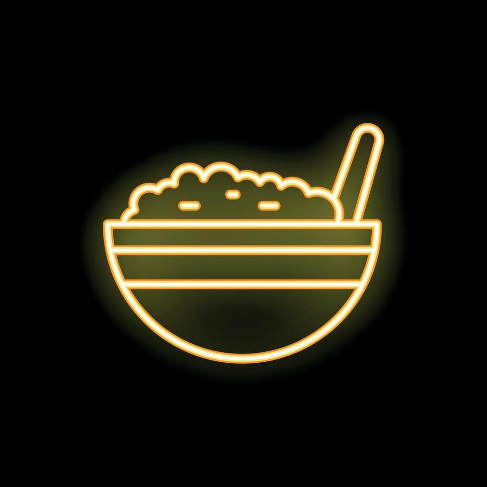 Neon icon of a bowl full of oatmeal with a spoon vector