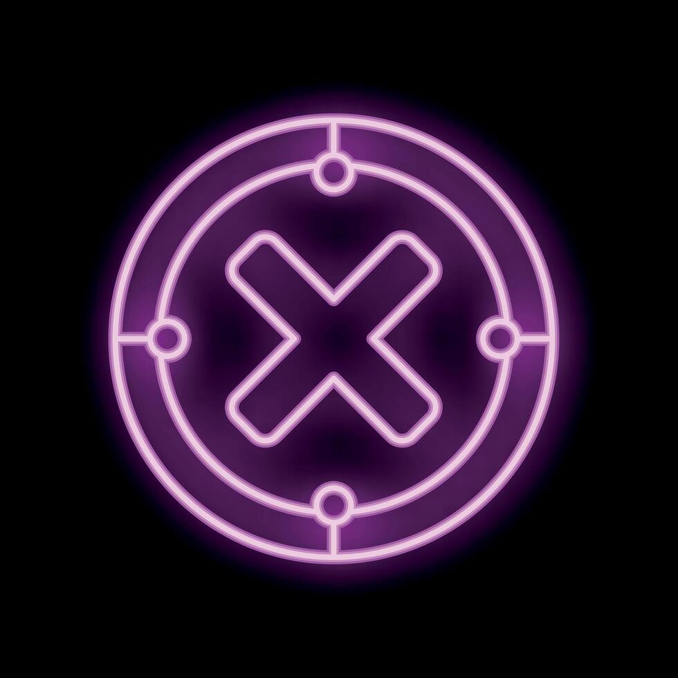 Neon pink cross sign glowing on black background vector