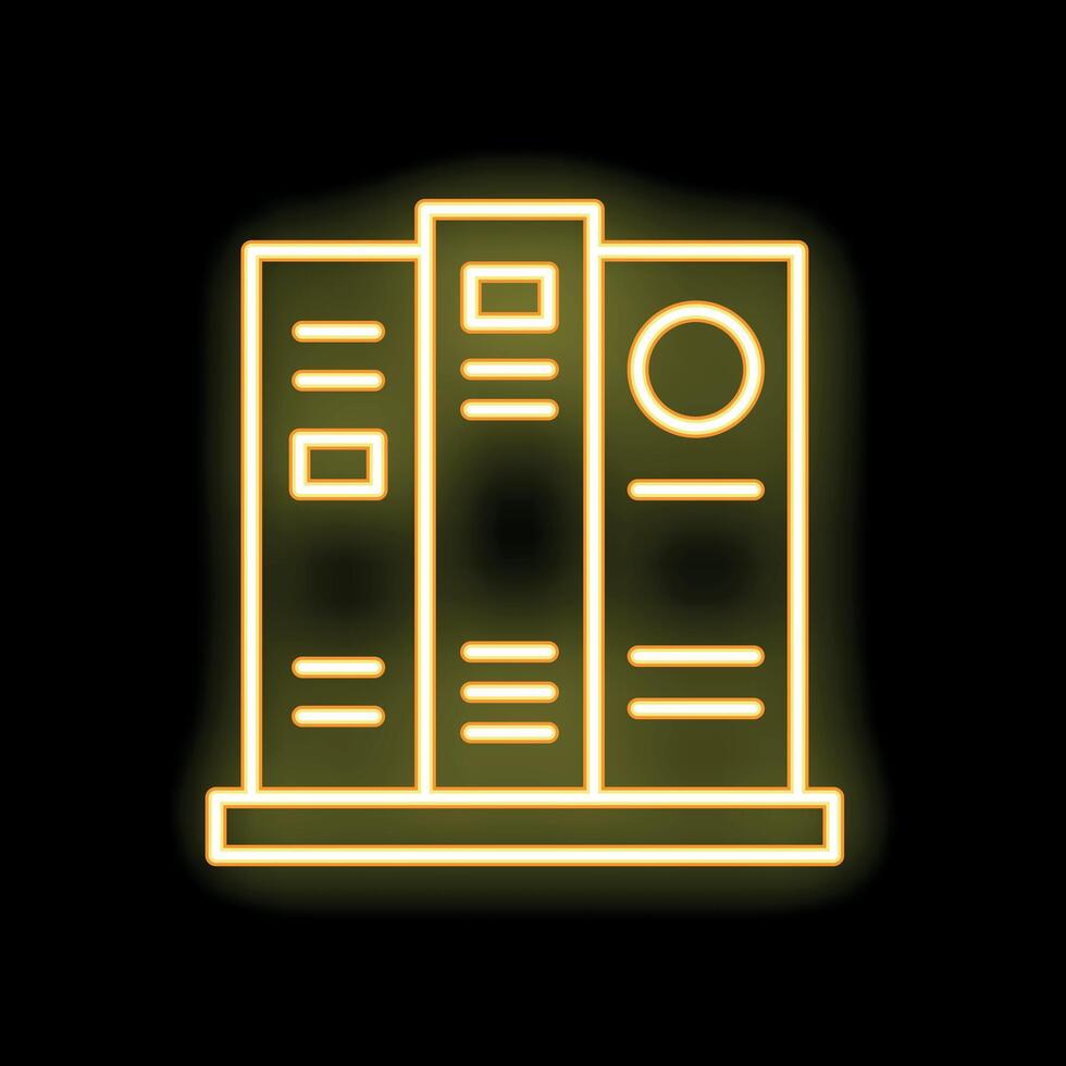 Neon sign of office folders standing on the shelf vector