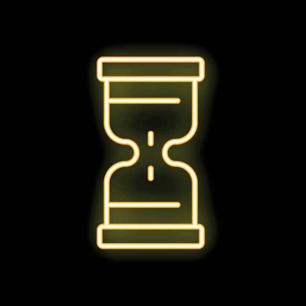Neon yellow hourglass showing time passing on black background vector