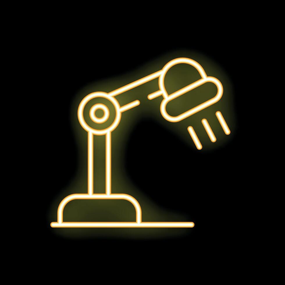 Glowing neon icon of desk lamp lighting up the dark vector