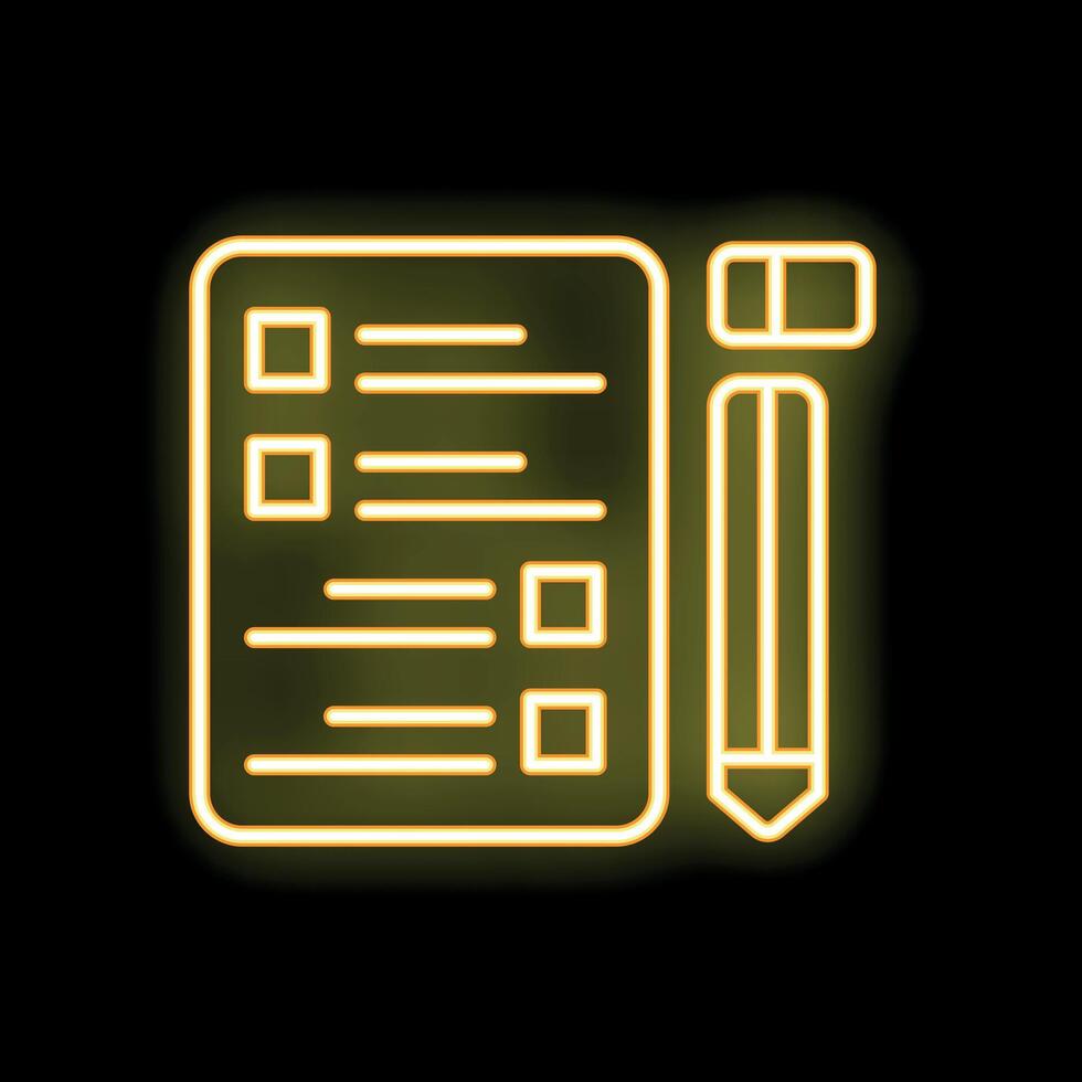 Neon yellow checklist icon glowing on black background vector