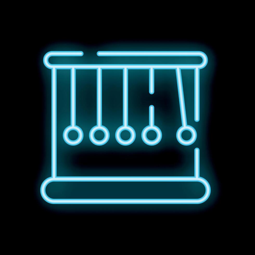 Neon icon of newton's cradle showing momentum and energy transfer vector