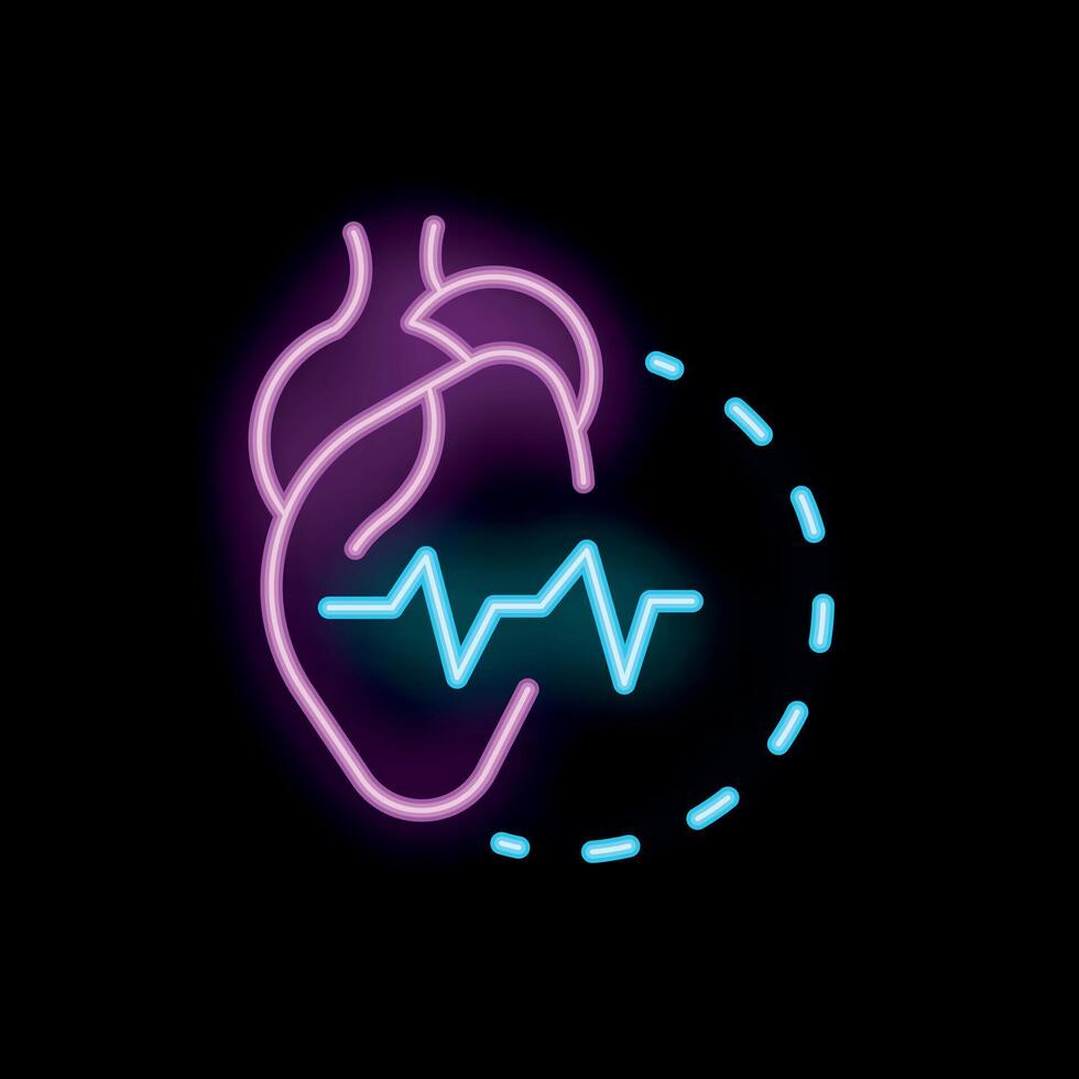 Neon icon of heartbeat showing good health and wellness vector