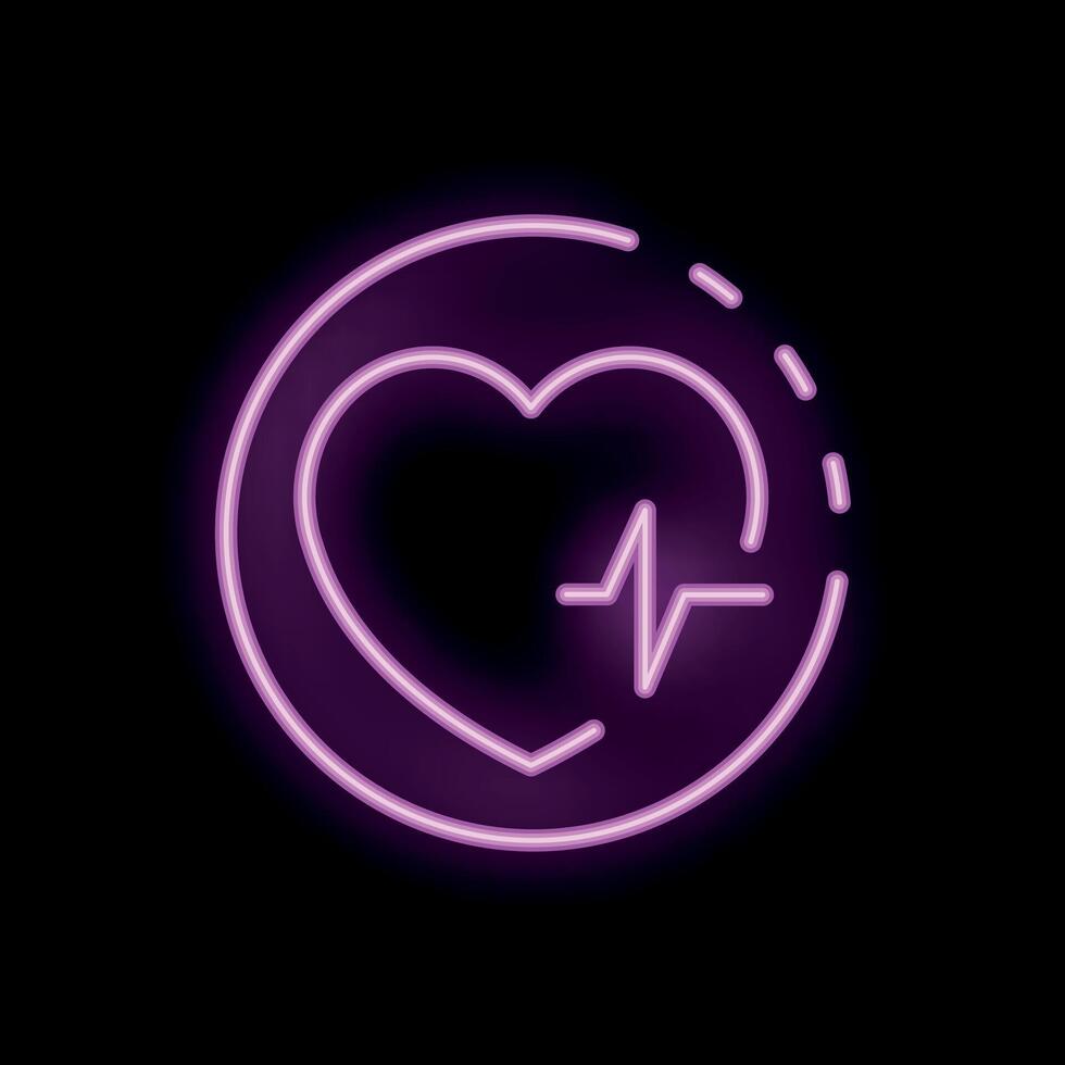 Neon heartbeat icon glowing on dark background vector