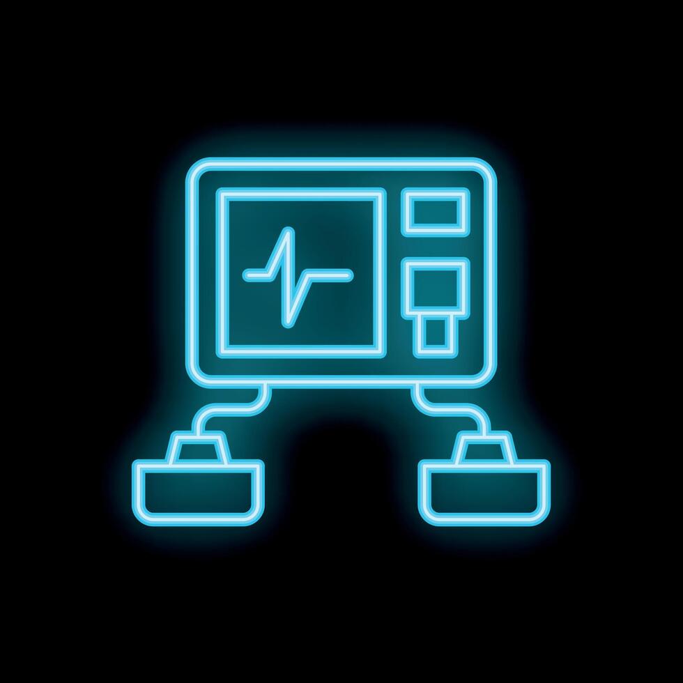 Neon medical device showing heartbeat rate icon on black background vector