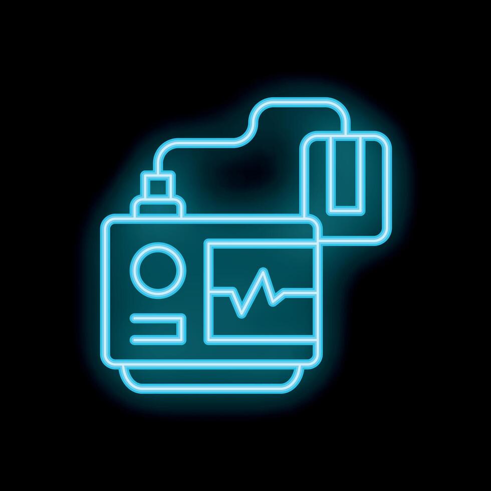 Neon medical device showing heartbeat on screen with blood pressure cuff vector