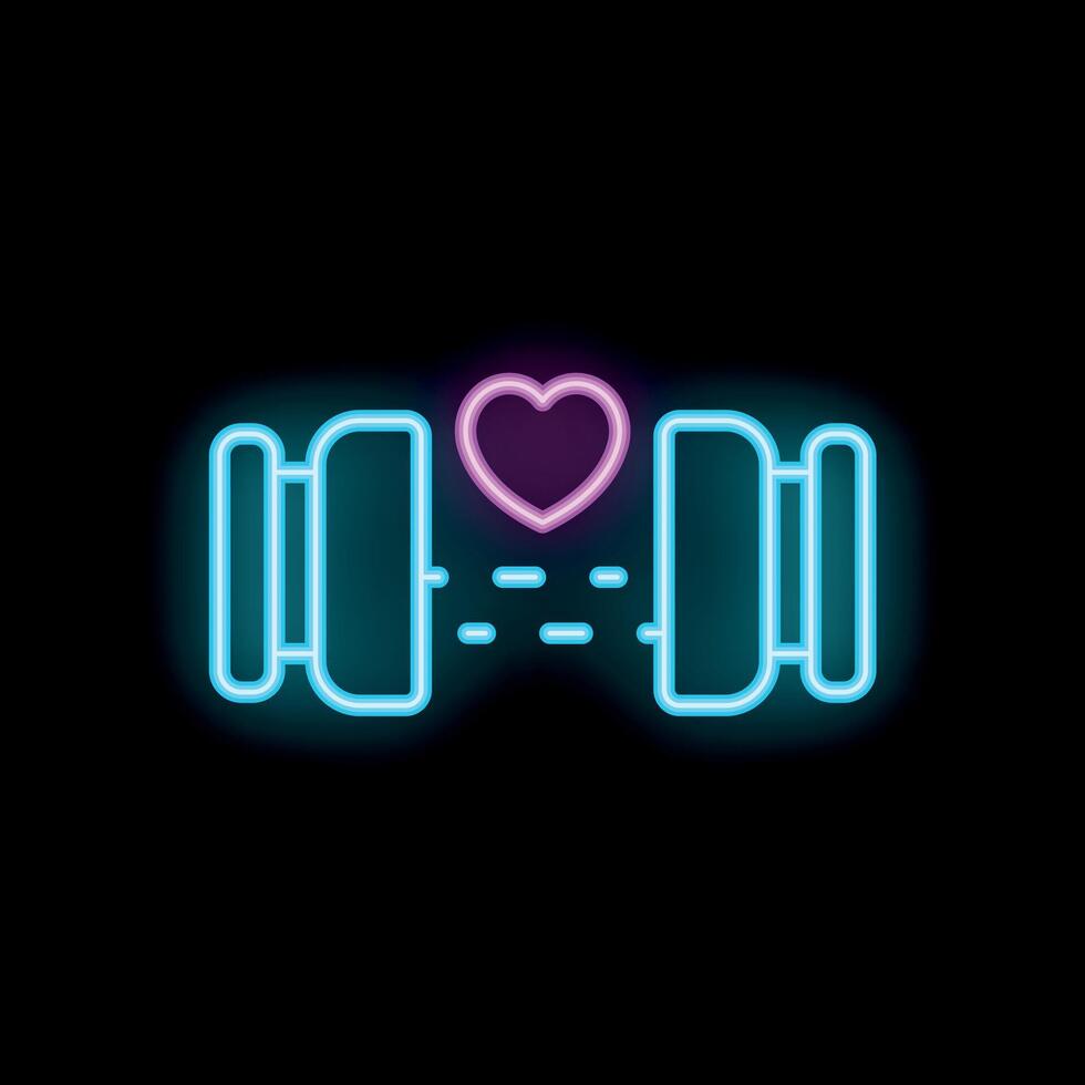 Neon heart connecting two smartphones on black background vector
