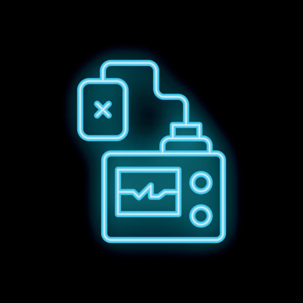 Neon medical device showing heartbeat on black background vector