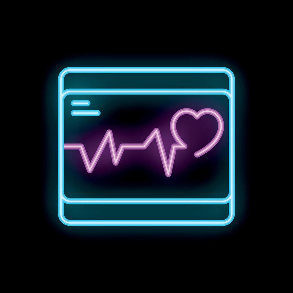 Neon icon of heartbeat rate showing on medical device vector