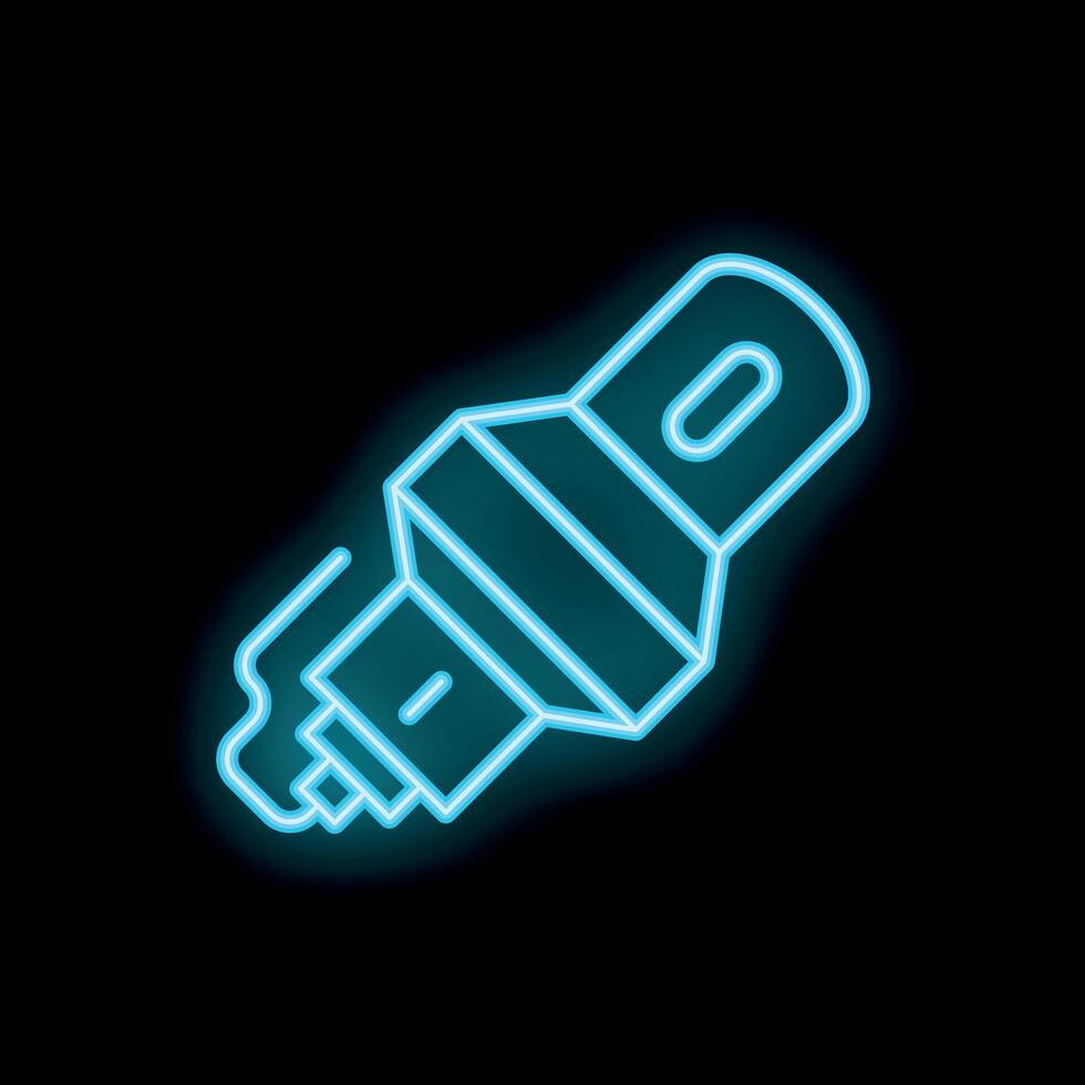 Neon light bulb icon glowing on dark background vector