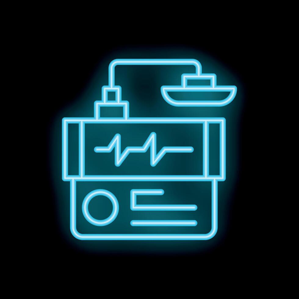 Neon icon of electrocardiogram connected to cargo ship monitoring system vector