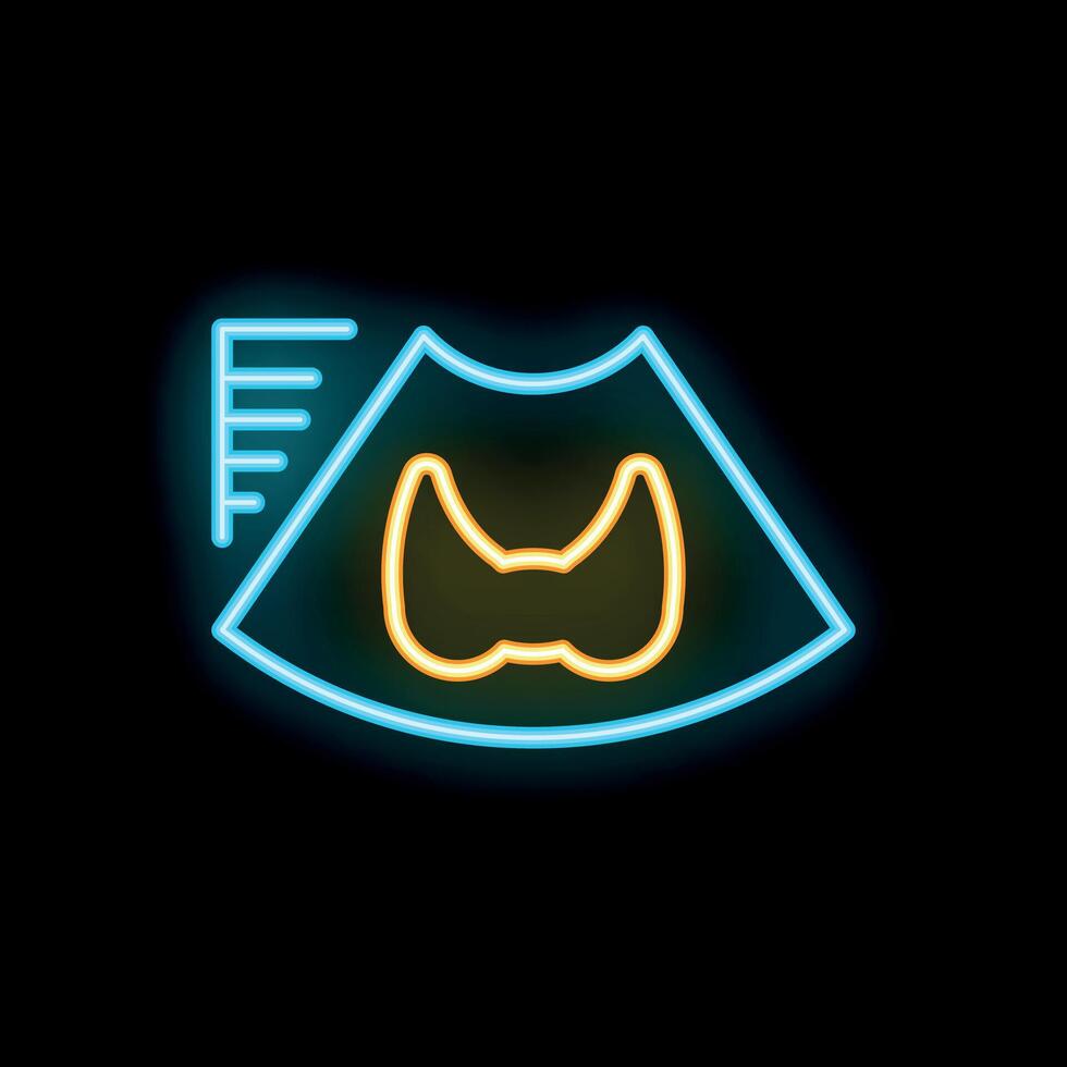 Neon icon showing thyroid ultrasound being performed vector
