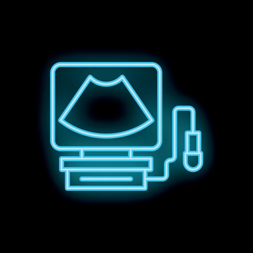 Neon ultrasound machine showing baby scan on screen vector