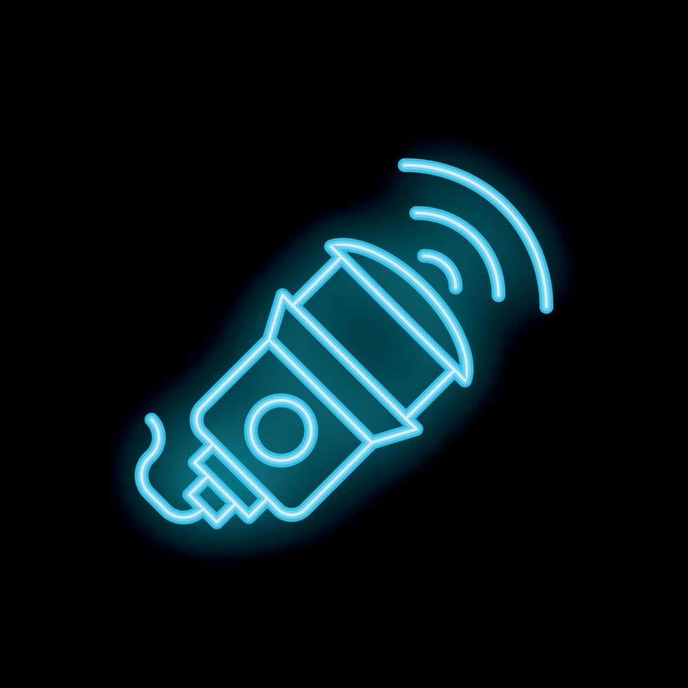 Neon icon of a cctv camera transmitting signal vector