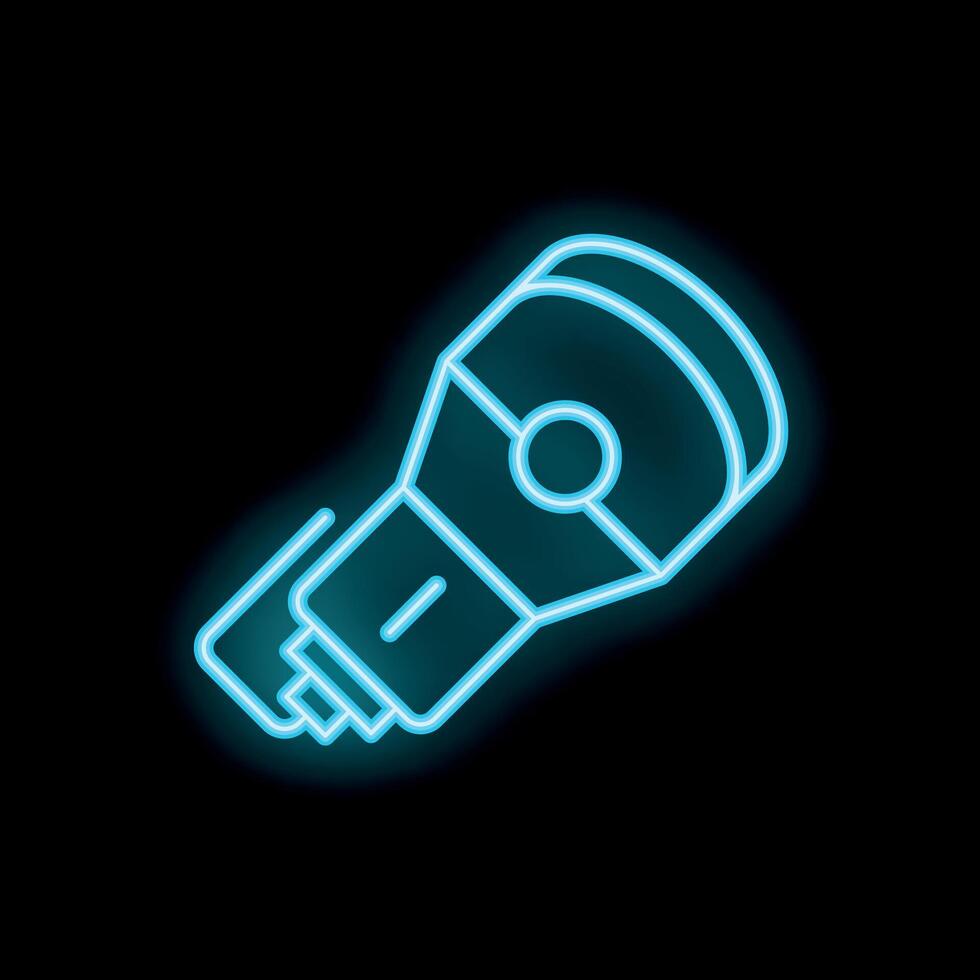 Neon flashlight icon glowing against dark background vector
