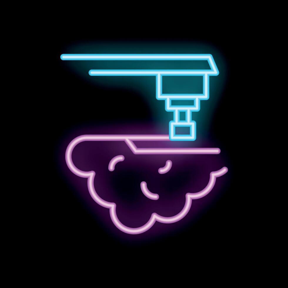 Neon style icon of a drilling machine being used on a rock vector