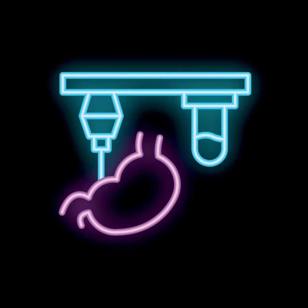 Neon icon of artificial nutrition process with stomach and infusion bottle vector