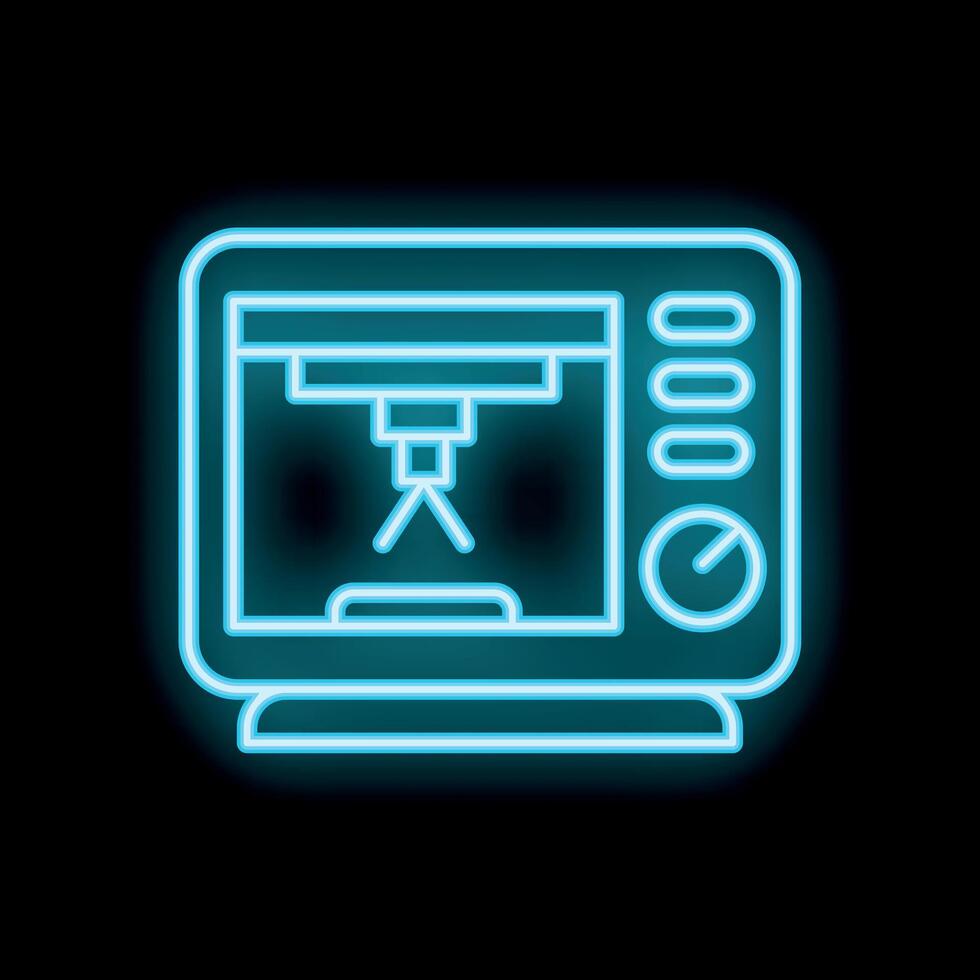 Neon icon of a 3d printer printing a prototype object vector
