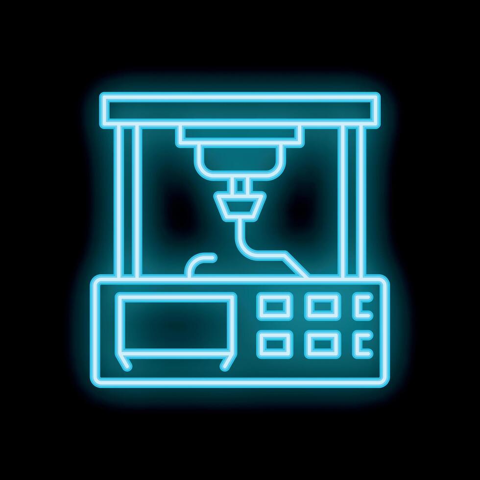 Neon 3d printer printing prototype on black background vector