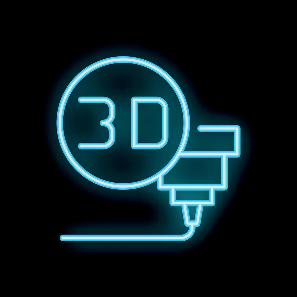 Neon 3d printer printing object icon glowing vector