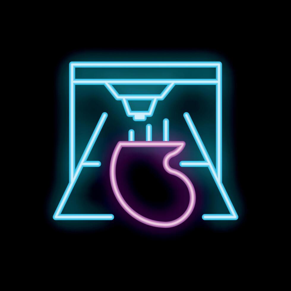 Neon sign of a 3d printer printing a human heart for medical use vector