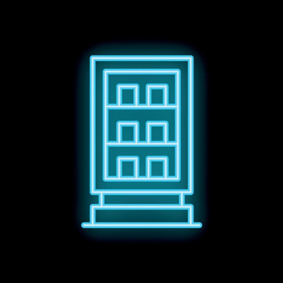 Blue neon sign vending machine with snack and drink on black background vector