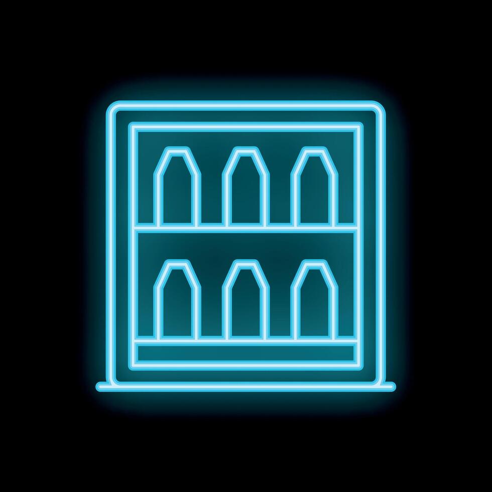Neon icon of wine bottles resting in a cellar on black background vector