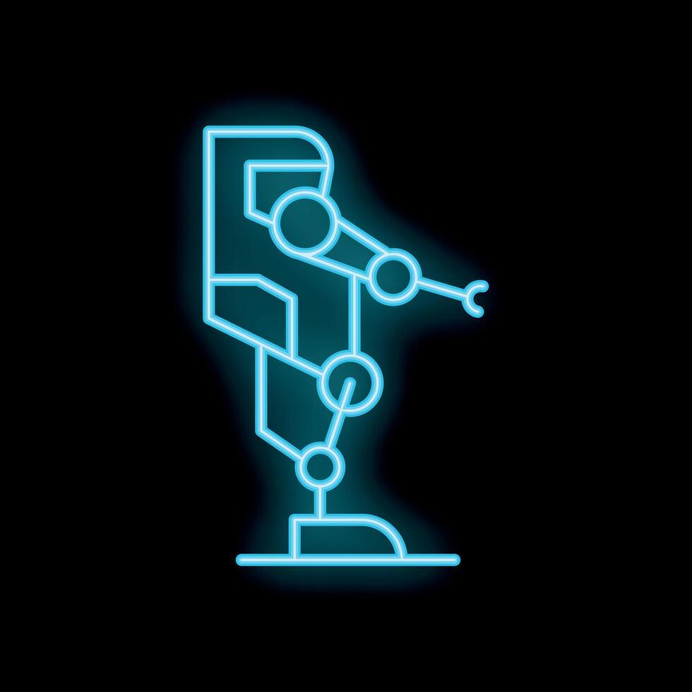 Neon sign of industrial robot manipulator arm working vector