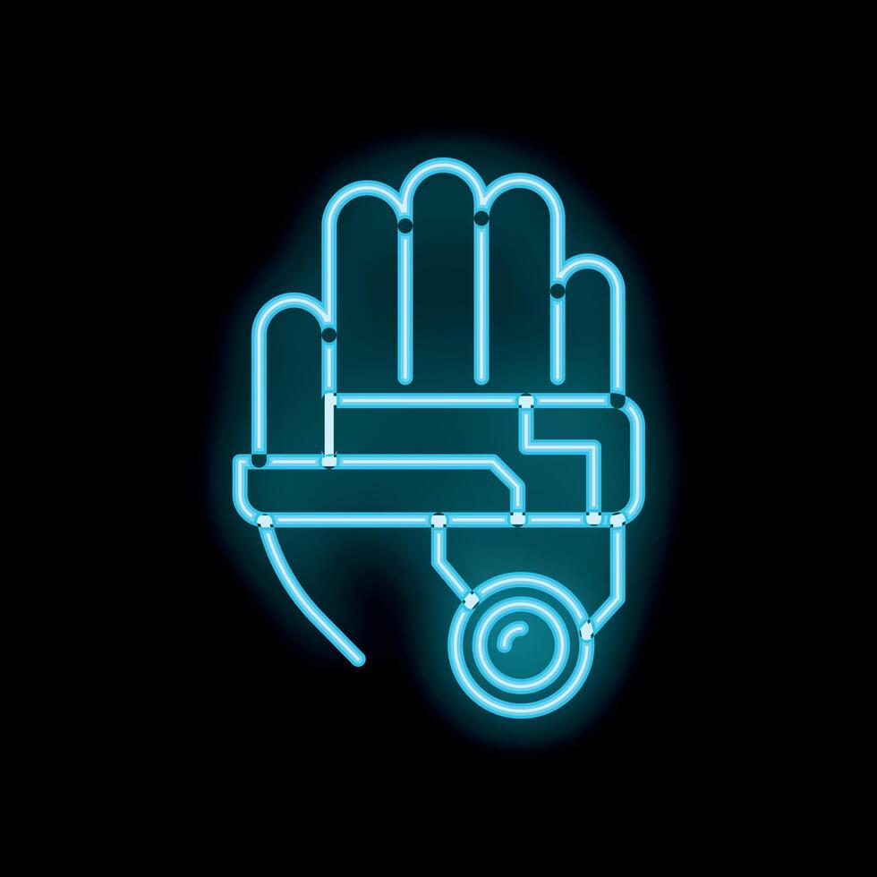 Neon sign of a robotic hand connected to a computer system vector