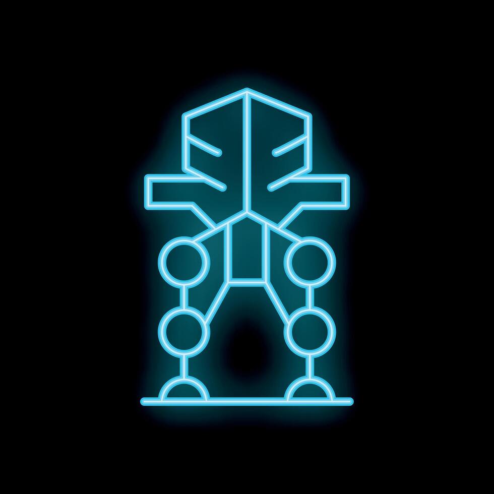 Neon blue machine learning artificial intelligence icon glowing on black background vector