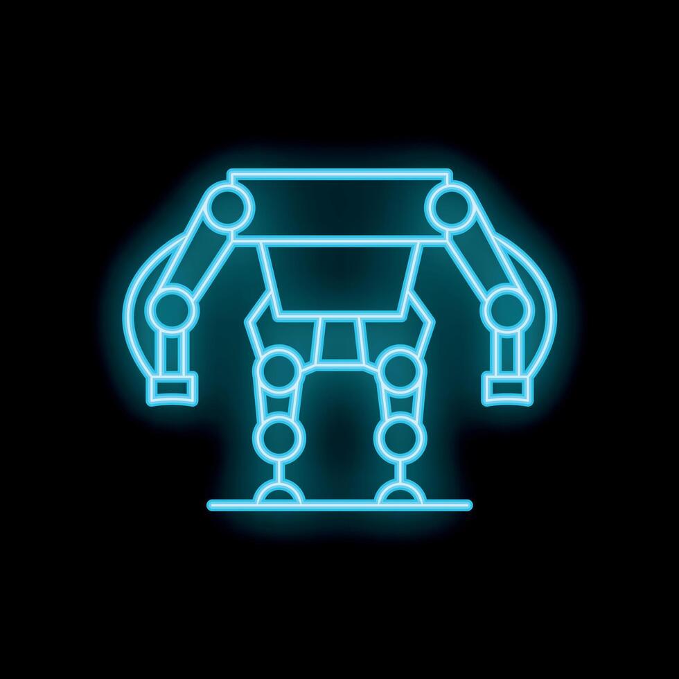Neon robot standing on black background vector