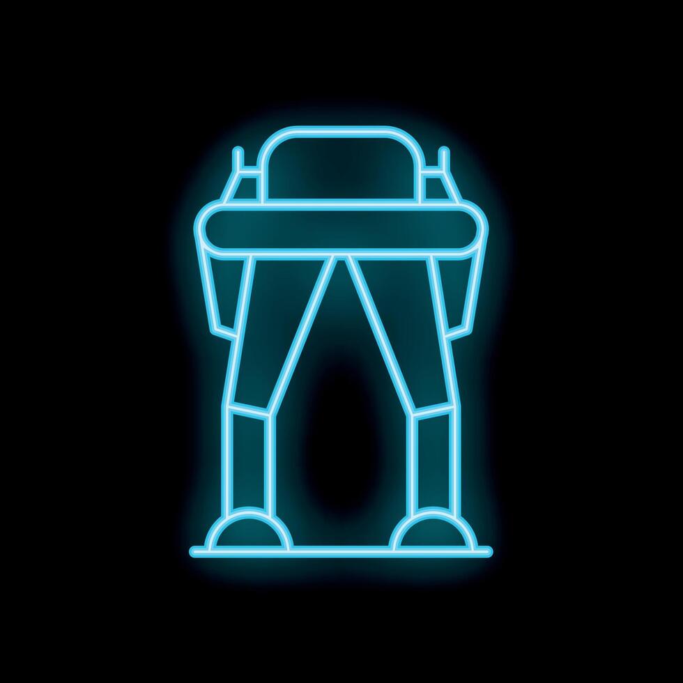 Neon icon of military robot standing guarding territory vector