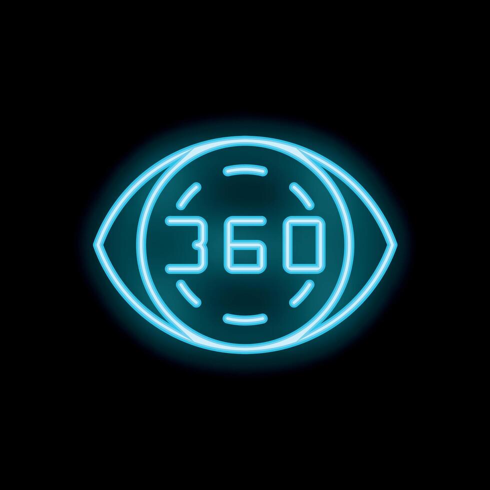 Neon icon of eye showing 360 degrees view vector