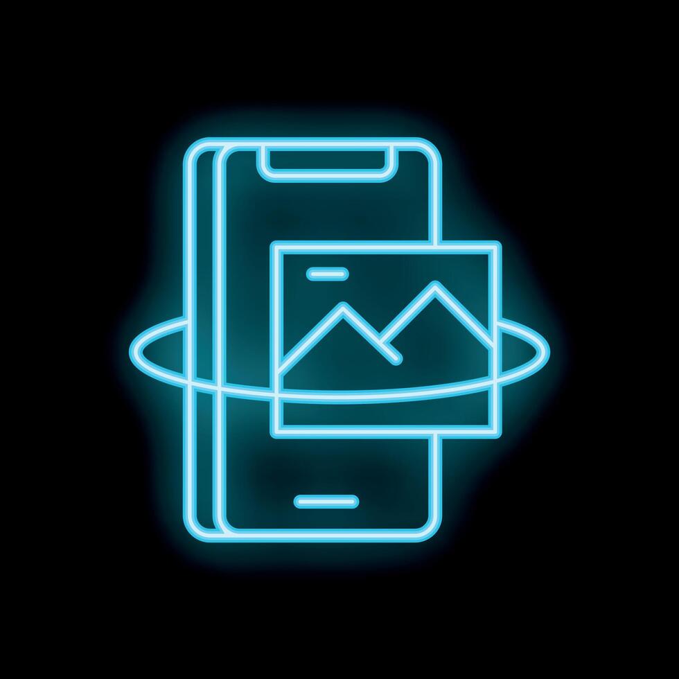 Neon icon of smartphone showing augmented reality picture vector