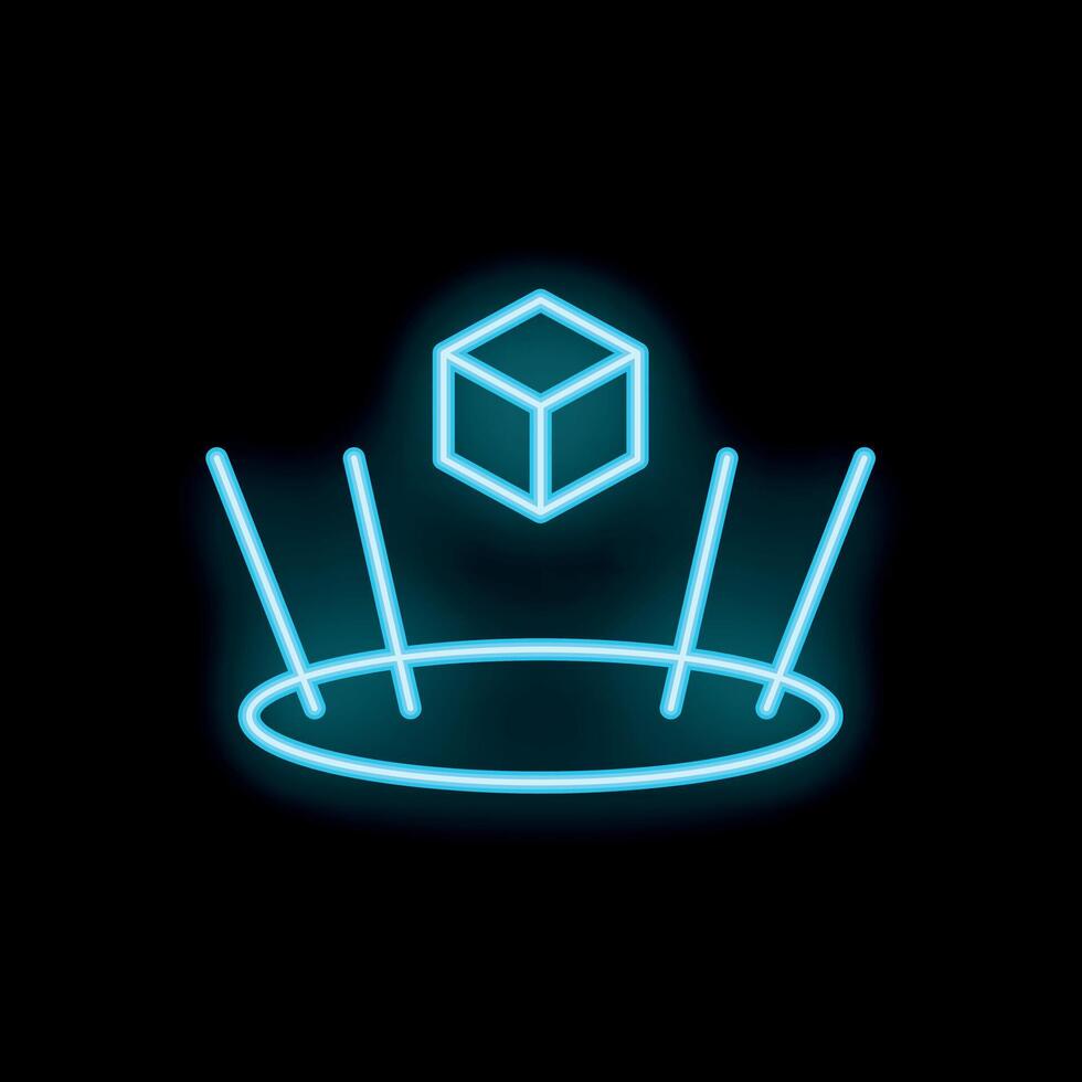 Neon icon of ar technology scanning cube with laser beams vector